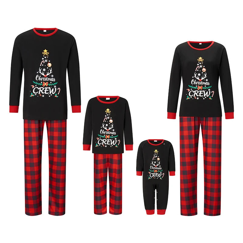 Combhasaki Family Matching Christmas Pajamas Loungewear Set Long Sleeve Tree Graphic Tops+Elastic Waist Pants Holiday Sleepwear