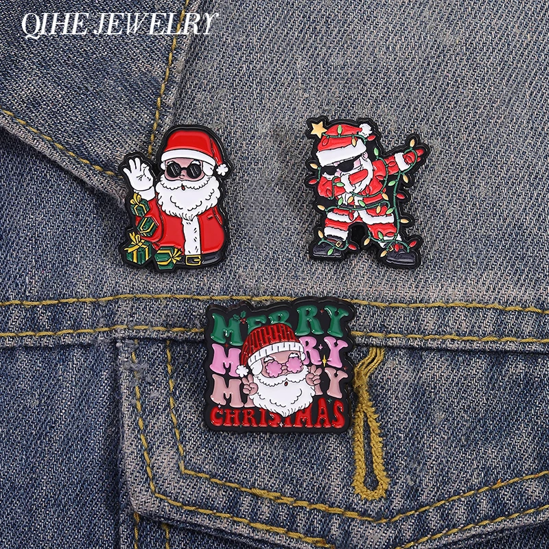Frohe Weihnachten Brosche Emaille Pins Cartoon Santa Claus OK Geste Pose Broschen Rucksack Revers Abzeichen Schmuck Geschenke für Freunde