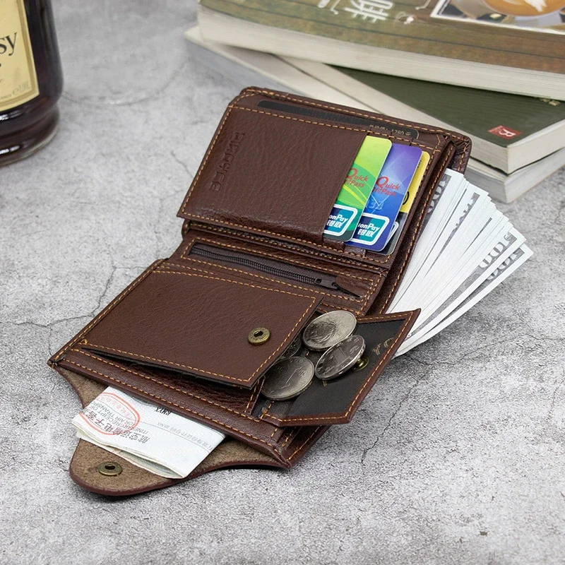محفظة ريترو رفيعة للرجال - حامل بطاقات مدمج من جلد البولي يوريثان مع جيب للعملات المعدنية، هدية منظم سفر عتيق متعدد الفتحات له #2