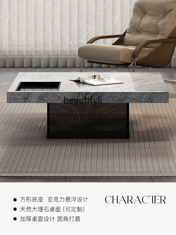 S Natural Marble Square Tea Table Italian Style Light Luxury Minimalist Living Room Suspension Tea Table