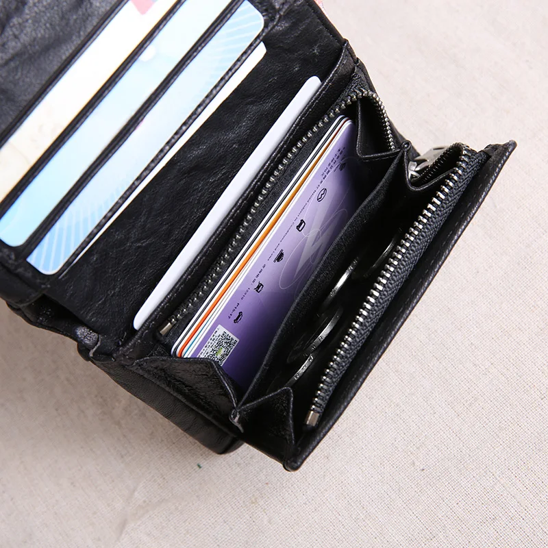 Organizers designers handmade genuine leather stitching men short wallet fashion vintage luxury cow leather ID cardholder purse