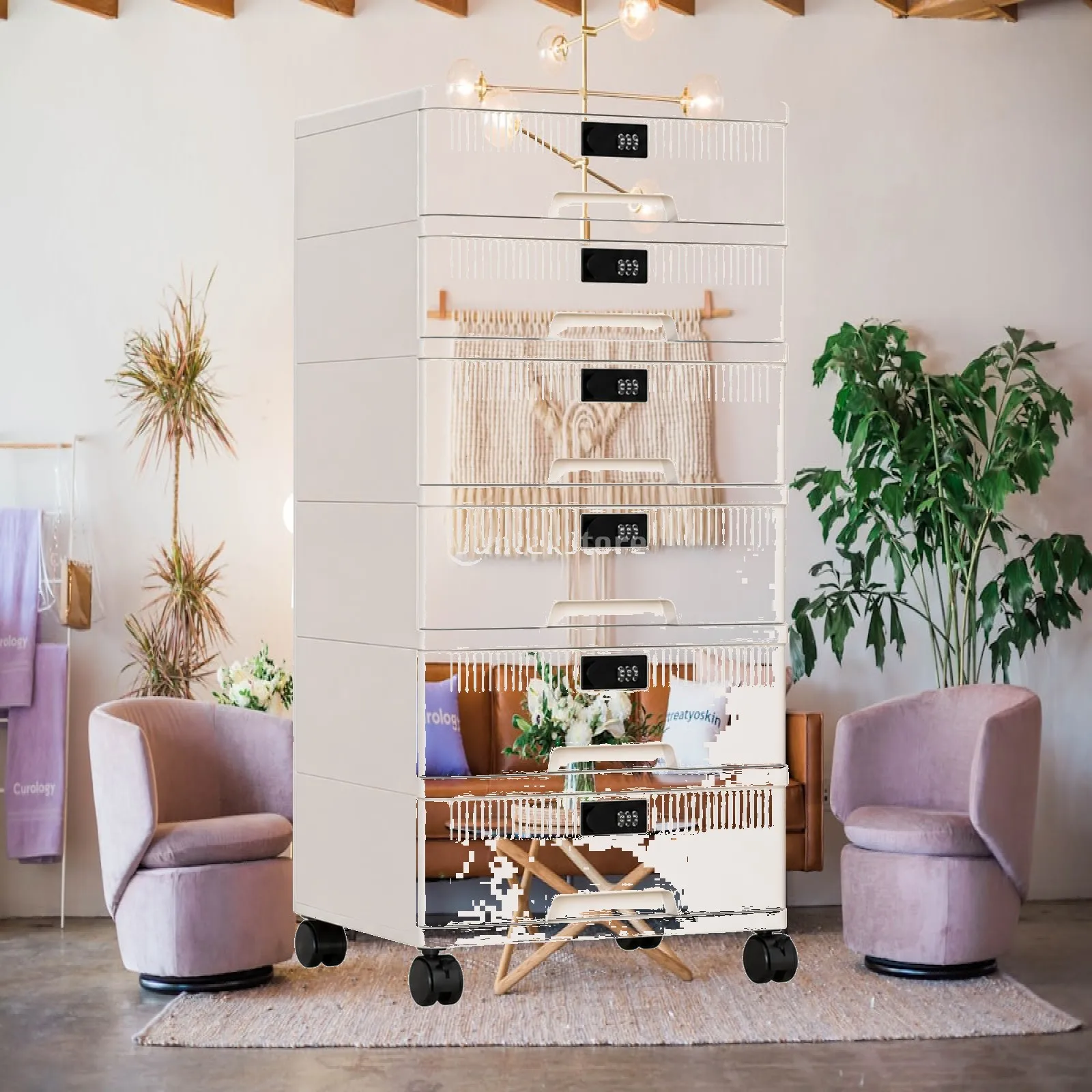 armoire-a-tiroirs-a-roulettes-avec-serrure-finition-blanche-tour-de-rangement-avec-serrure-a-combinaison-et-poignees-a-glissement-fluide-pour-chambre-et-bureau