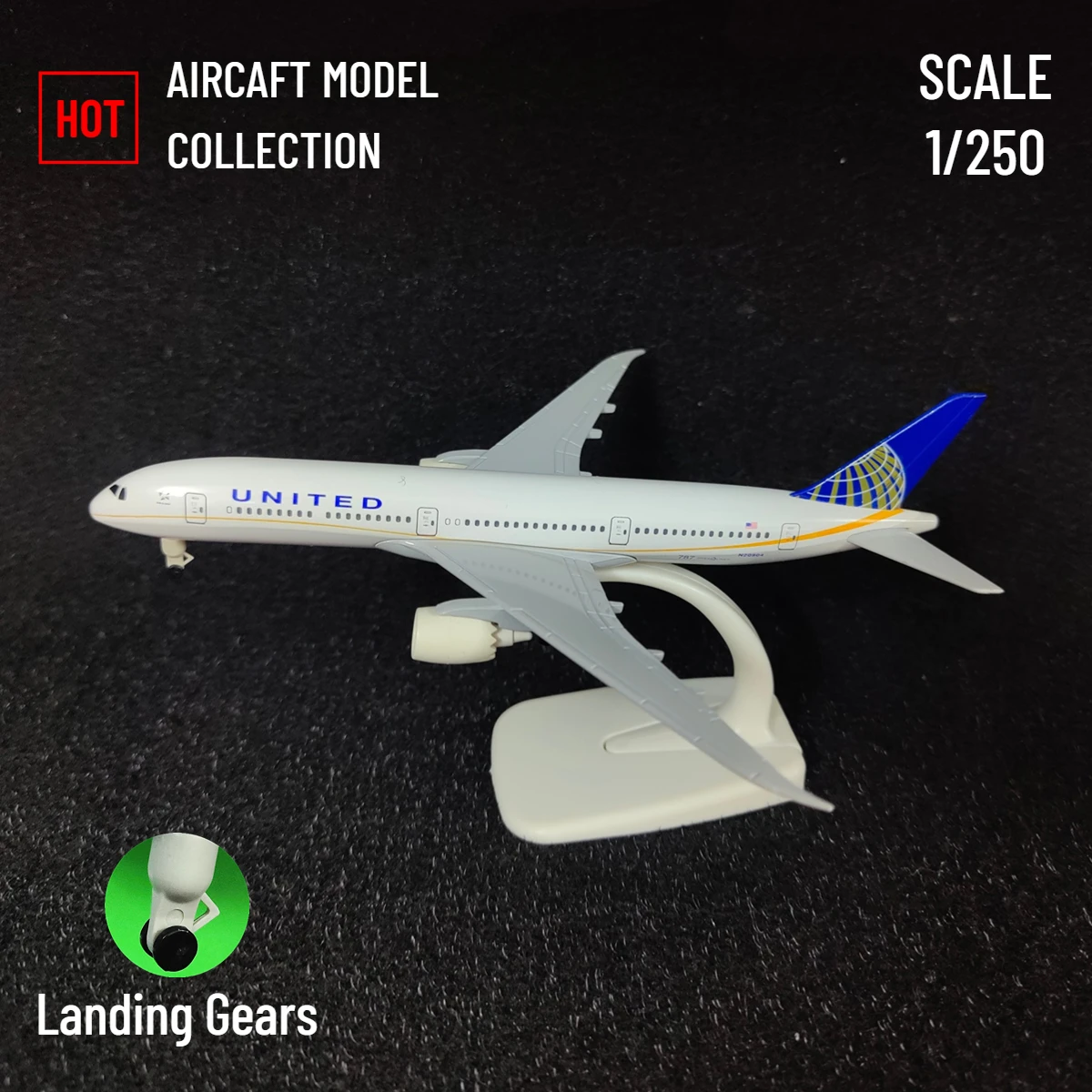 Scale 1:250 Metal Aircraft Replica, United B787 Airplane Aviation Model Miniature Art Kid Fidget Boy Toy