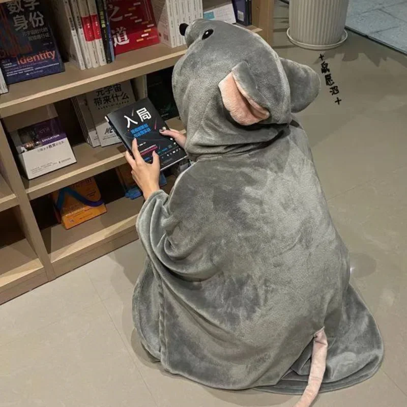 Cute Mouse Hooded Blanket Wearable Throw Plush Flannel Soft Warm Adult Cosplay Onesie Pajamas Quilt Nap Home Gift For Women