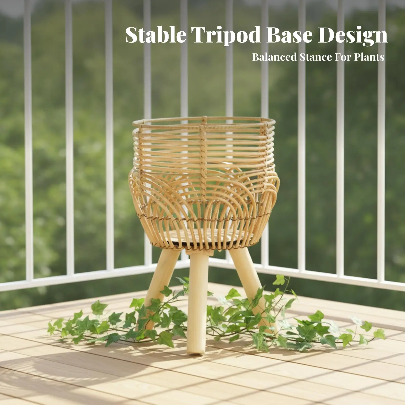 Woven Rattan Style Shelf Tripod Plant Stand for Indoor Living Room Decor Flower Pot Holder