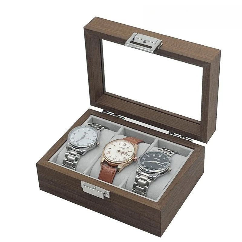 

Spot wholesale black walnut wood 2/3/6/10/12 watch storage gift box 3-pack watch storage display box manufacturer