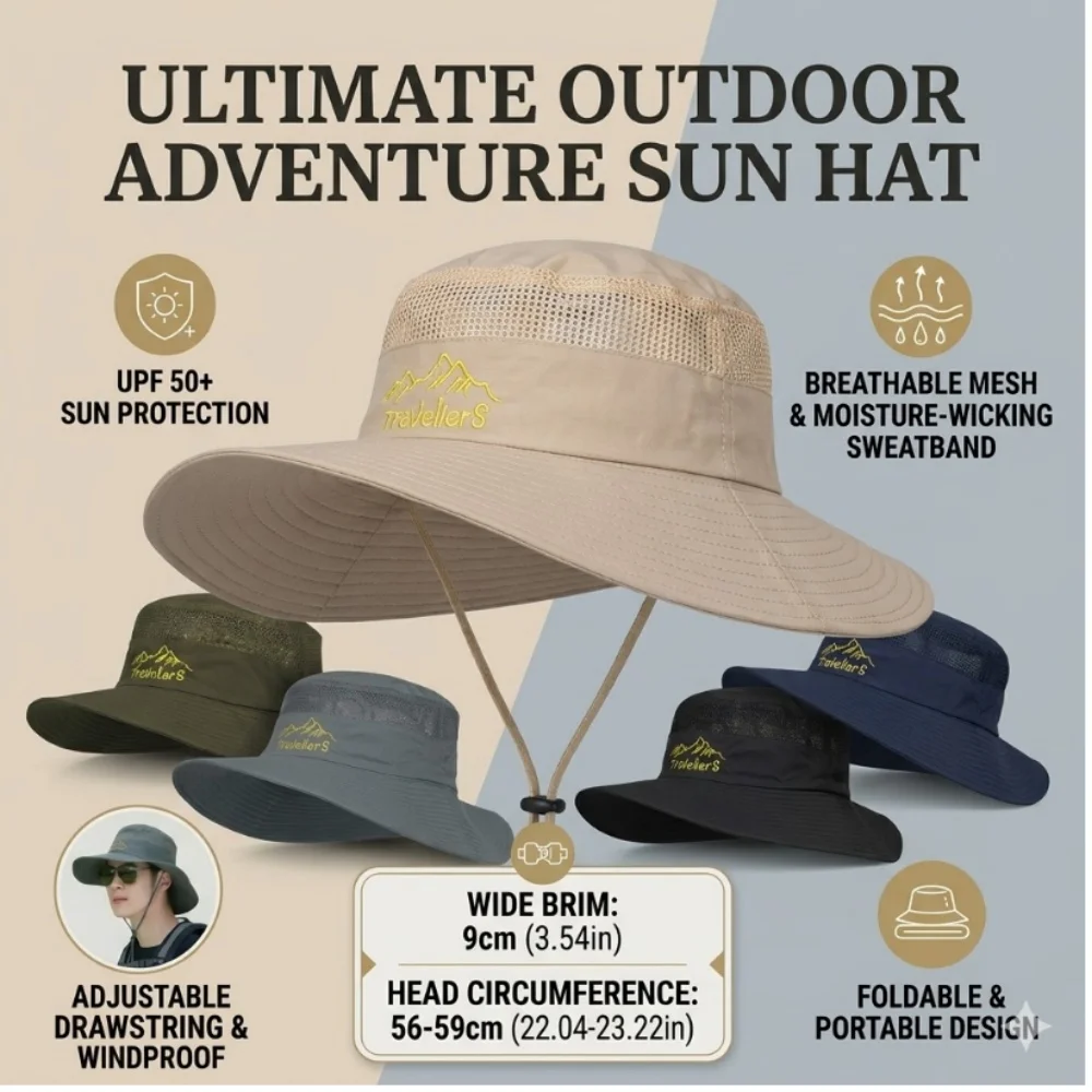 Unisex Summer Cotton Linen Sun Hat UPF50+ UV Protection Wide Brim Fishing Bucket Cap Foldable Windproof Beach Gorras