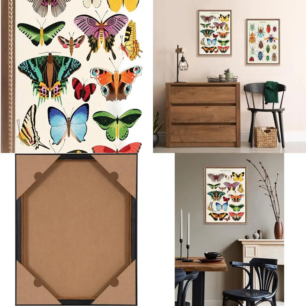 

Винтаж 18x24 T Selbst Motterflies Wall Art, красочный холст в рамке из бисера
