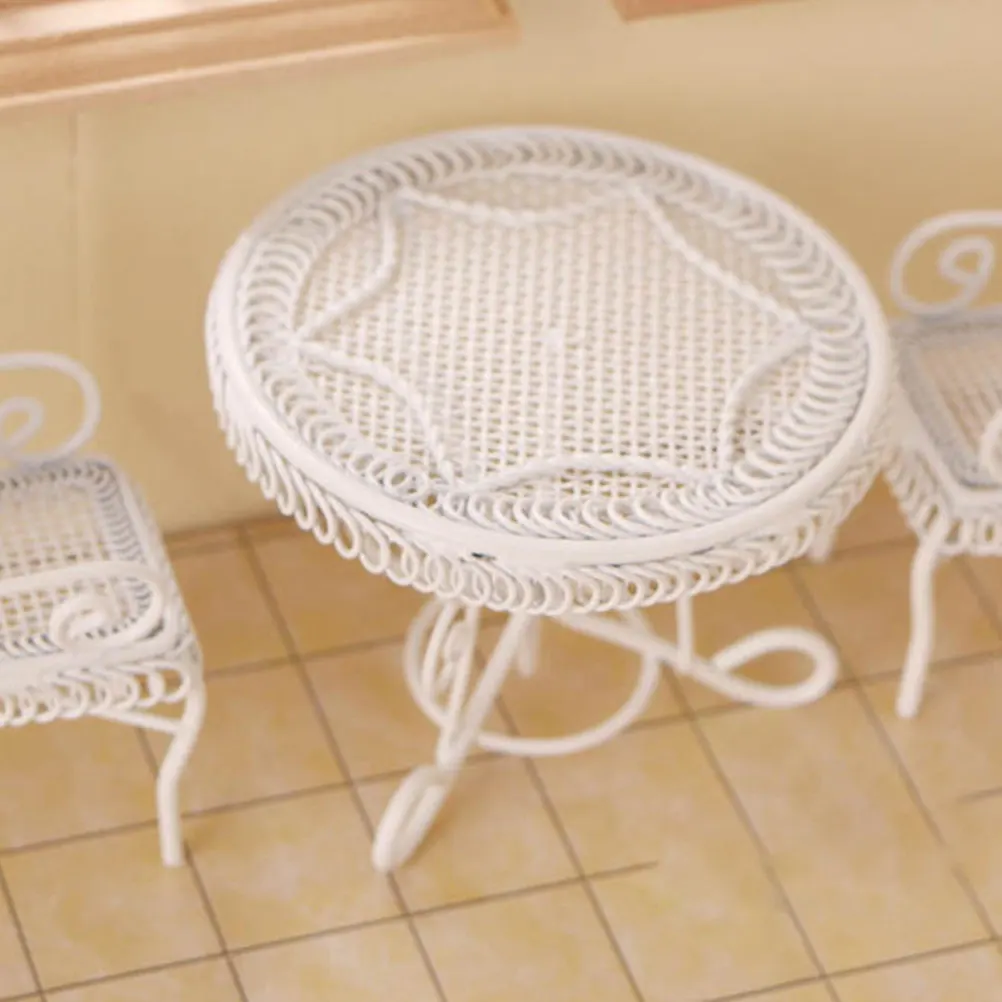 

1Set Miniature Coffee Table Chair Set Durable Iron Safe Small Weight Kids Hold Easily Mini House Furniture DIY Decorative