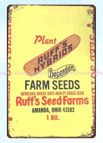 accessories house decoration 1970 RUFF's SEED FARM HYBRID CORN metal tin sign