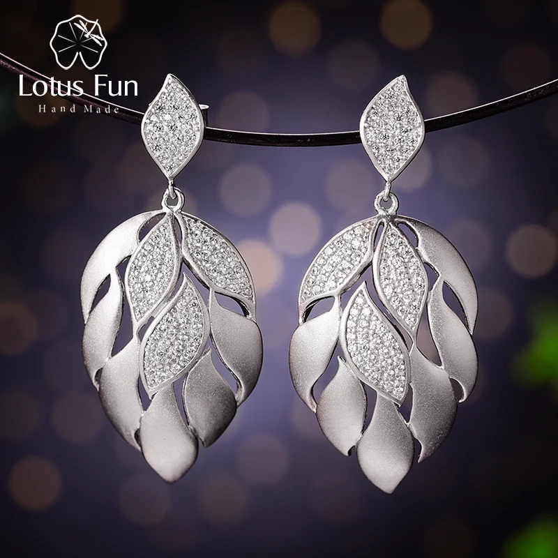 

Lotus Fun Real 925 Sterling Silver Natural Handmade Designer Fine Jewelry Luxury Aster Flower Petals Dangle Earrings for Women