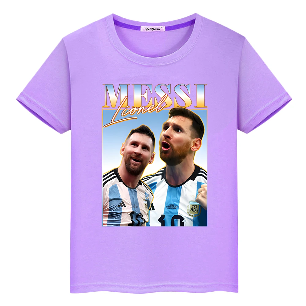 Camiseta de algodón 100% Kawaii con estampado de avatar de messi de fútbol, pantalón corto informal para niño, camisetas de dibujos animados, camisetas de anime y2k, ropa de una pieza para niños y niñas