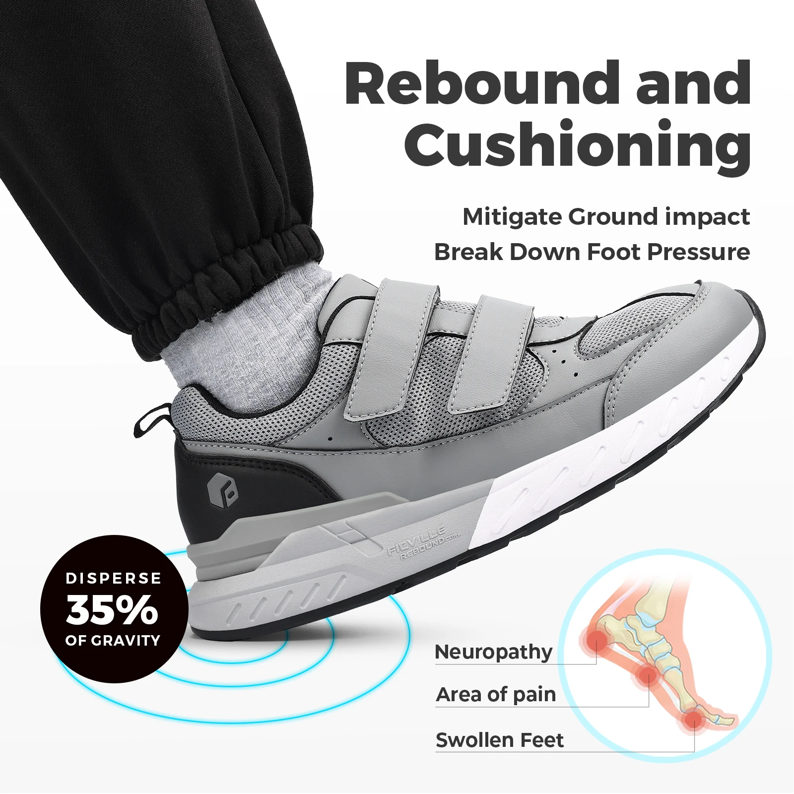 Zapatos para caminar extraanchos Fittington para hombres, zapatos suaves de ancho, zapatillas ortopédicas con gancho y bucle para pies hinchados, neuropatía