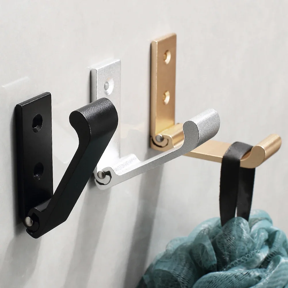 1PC Folding Wall Hook Hidden Robe Towel Coat Hook Stainless Steel Hook for Home Kitchen Bathroom Matte Black Towel Hanger Hooks