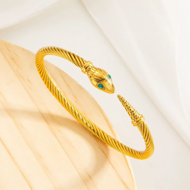 

snake head bracelet for Women Vintage Gold Plated Texture Adjustable Animal Snake Bangle Female Wedding Jewelry
