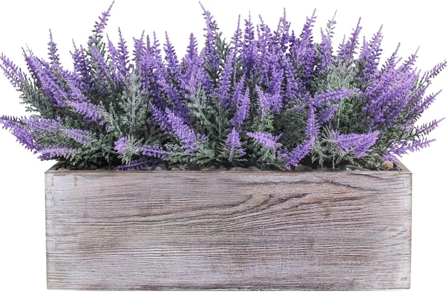 

Fake Lavender Plant in Rustic Wood Planter Box for Farmhouse Wedding Decor