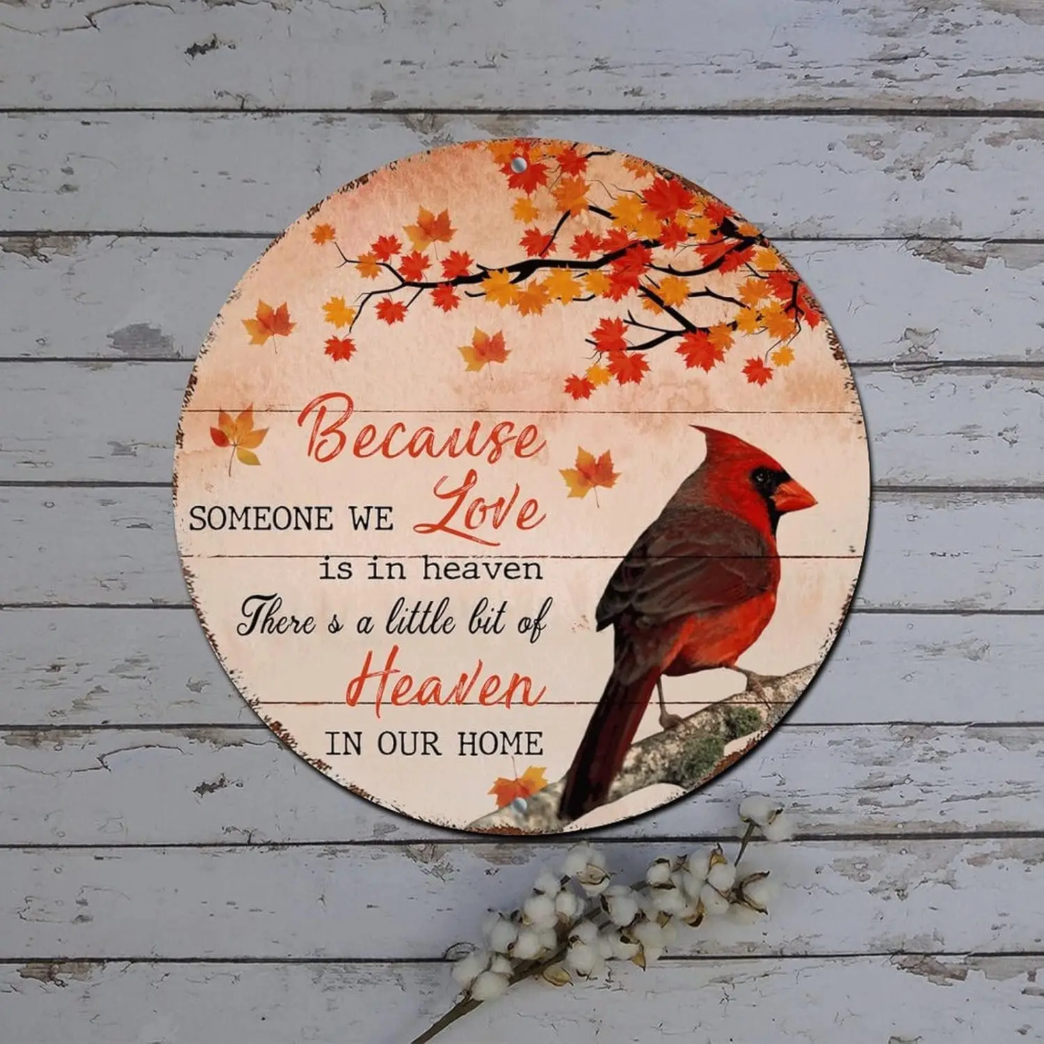 Red Truck Wreath Sign Because Someone We Love Is in Heaven Cardinalis Round Metal Tin Sign Christmas Door Decorations Indoor Dis