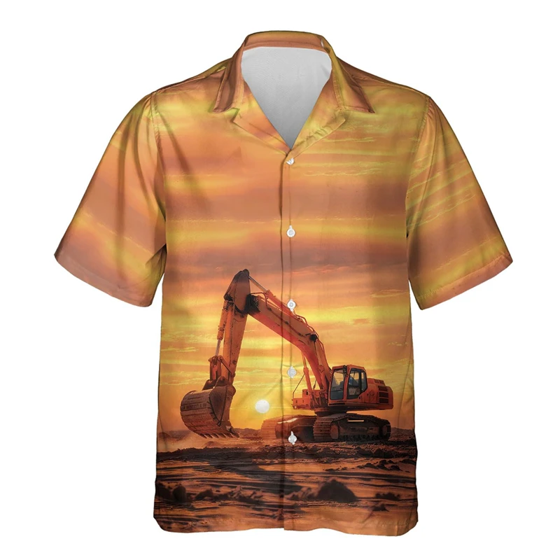 

Excavator Pattern Hawaiian Shirt For Men New 3d Printed Button Blouse Sports Outdoor Summer Oversized Lapel Shirt Male Clothing