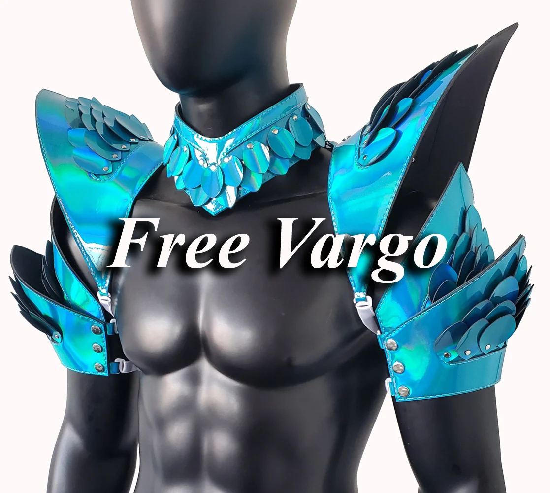 Burning Man Holographic Rave Laser Blue Dragon Scale Armor, Rave EDM Feastival Outfits Costume Wear