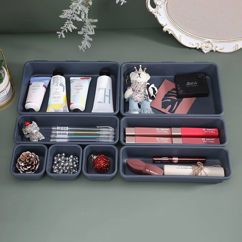8Pcs/Set Adjustable Drawer Organizer Trays for Makeup Cosmetics Sundries Kitchen Bathroom Closet Jewellery Holder Divider Box
