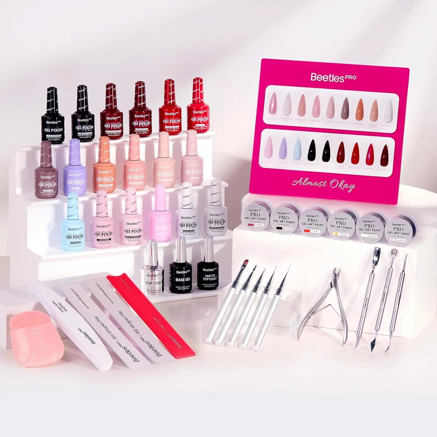 Professional Gel Polish Kit with 18 Colors, Base & Top Coats, Nail Tools, UV Lamp for Salon Use