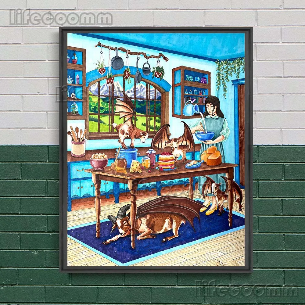 Witch House In The Forest Ink Drawings Wall Art Canvas Painting The Witch Outing Art poster And Prints Home Decoration Unframed