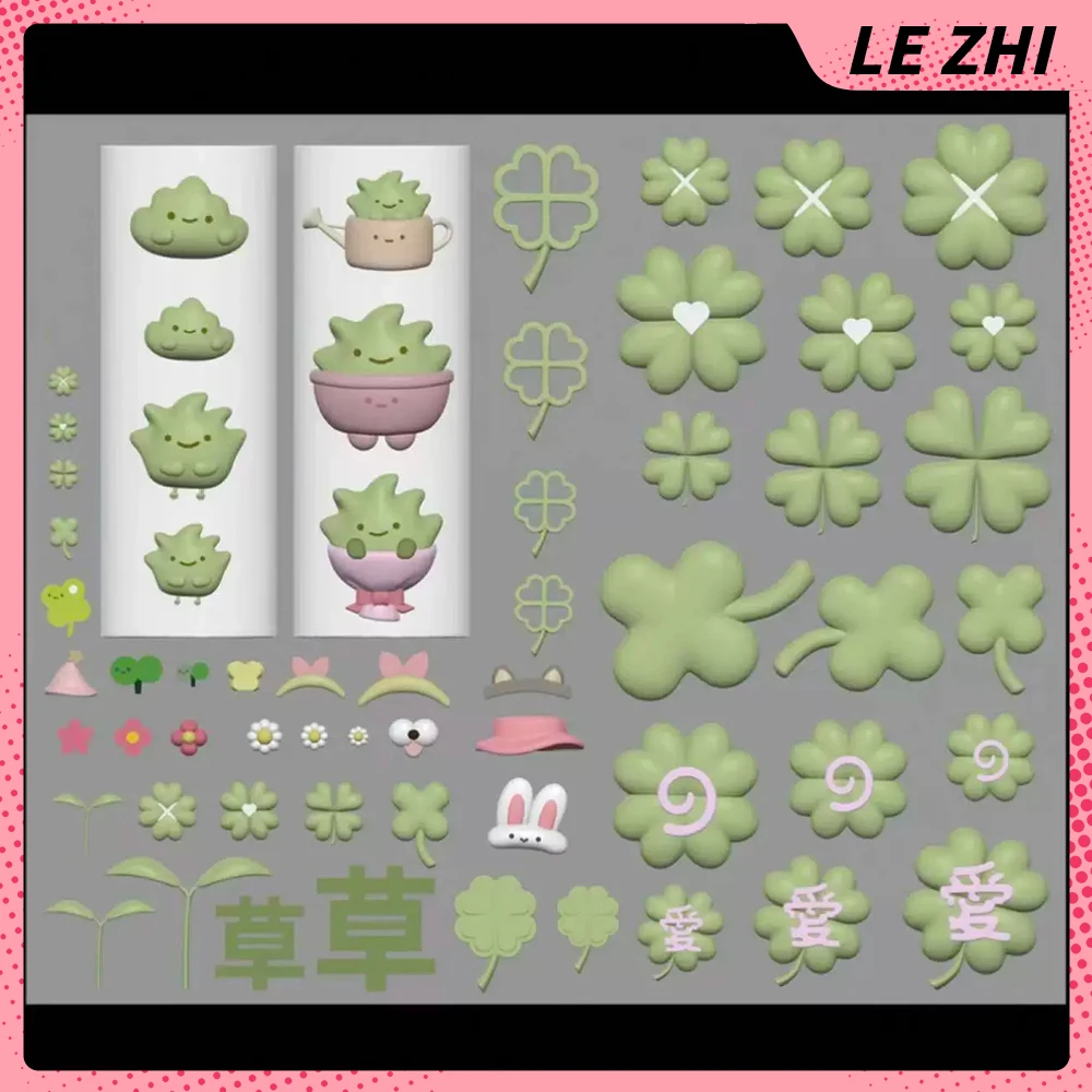 

1Pcs Cartoon Kawaii Flowers Four-Leaf Clover Love Nail Art Carving Mold Cute Rabbit Hat Diy Silicone Manicure Templates Mold