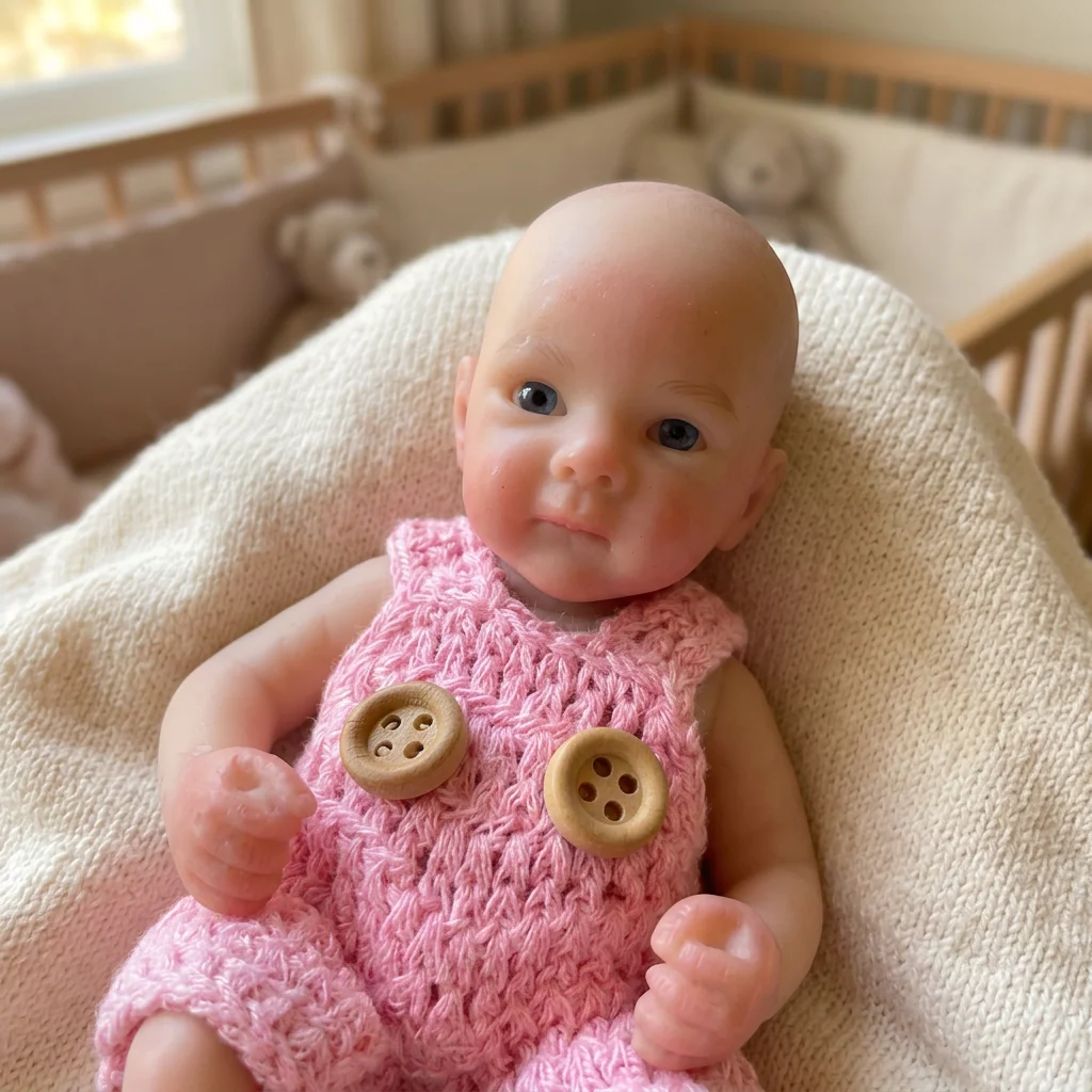 6 Inch Full Body Solid Silicone Bald Reborn Doll Mini Palm Size Hand Painted Skin Visible Veins Waterproof Lifelike Ornament