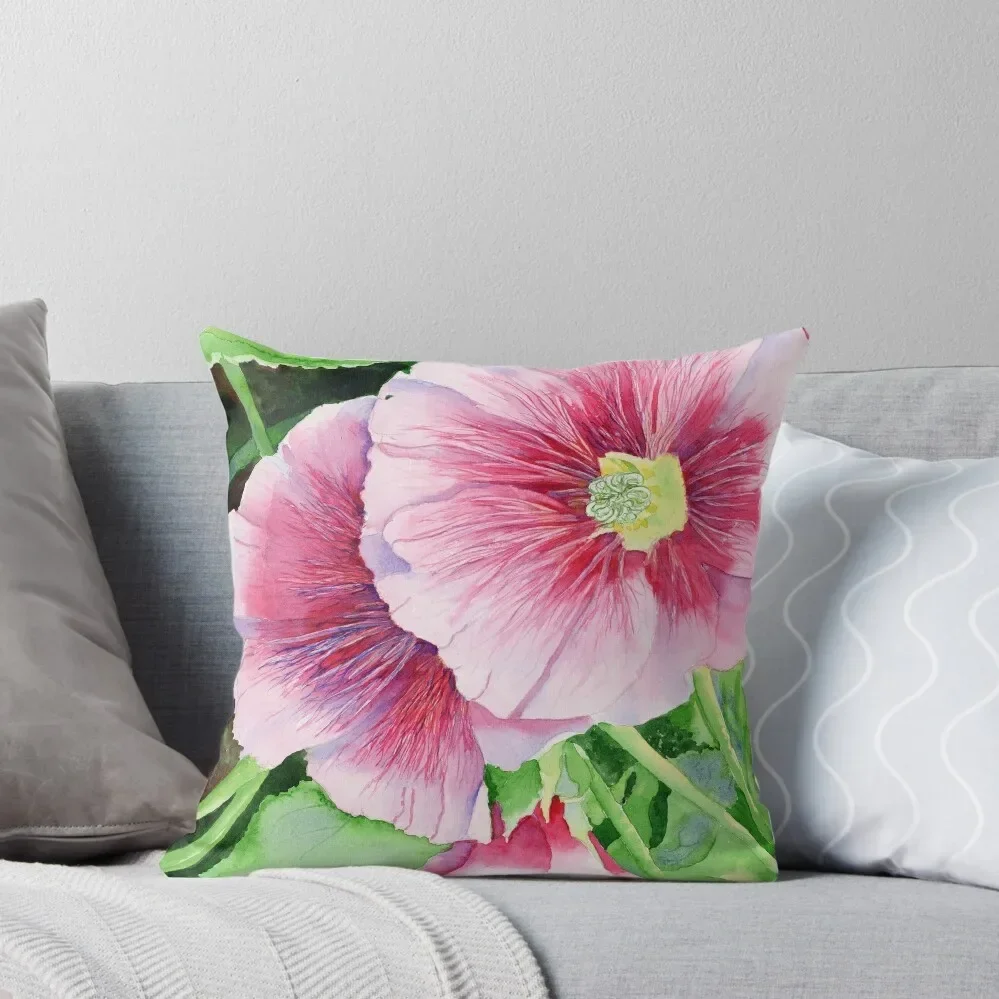 

Pink Hollyhocks Throw Pillow Rectangular Cushion Cover Plaid Sofa pillow