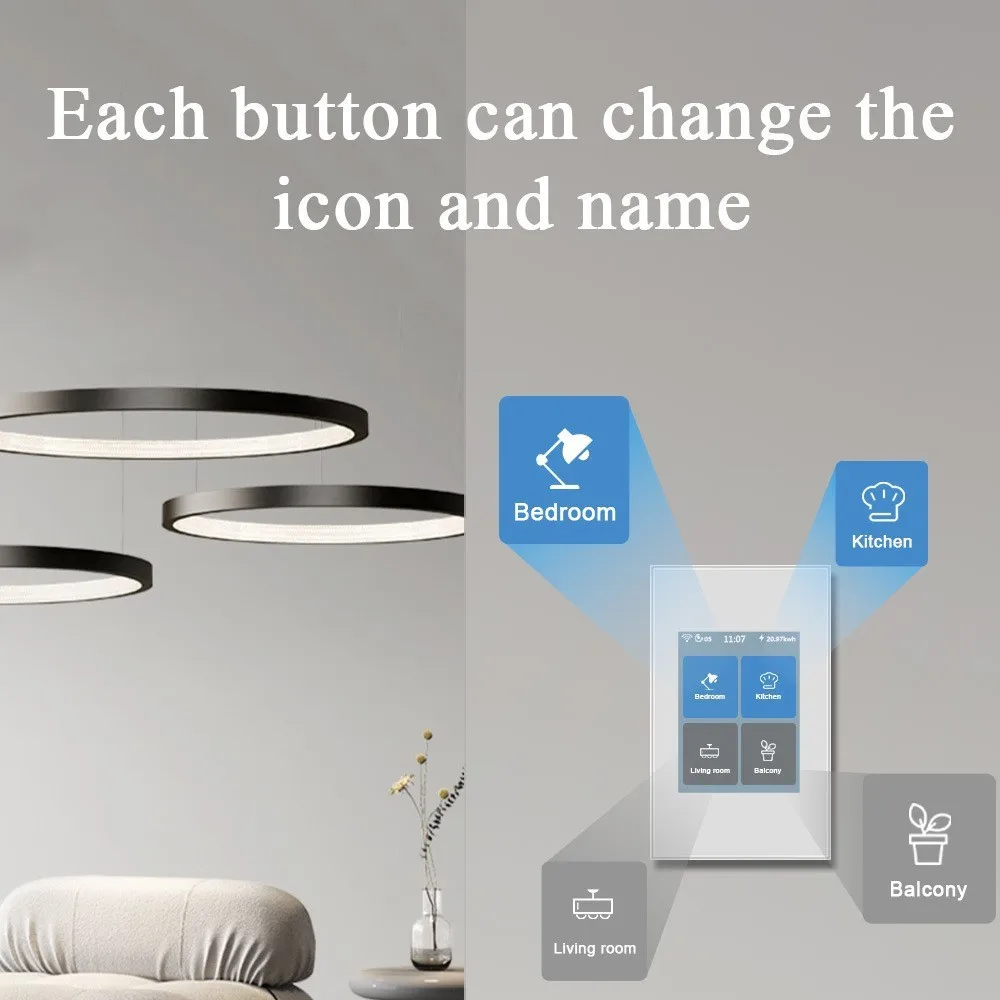 Tuya Smart Full Touch Screen Switch, 4 Channel Relay Wall Panel, EU & US Standard Smart Home Switch, APP Remote Control