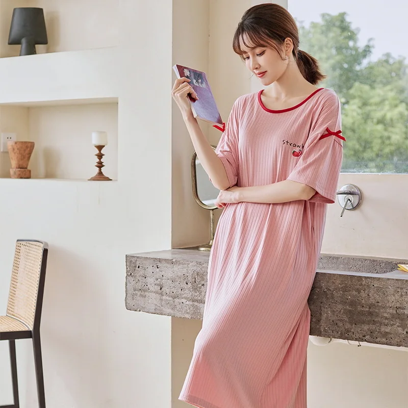 Large Size Nightgowns For Women Short Sleeve Modal Night Dress Loose Summer Nightshirt Printing Ladies Sleeping Home Clothes
