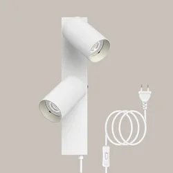 Wall light with switch indoor spotlight 2 spots GU10 with switch and plug white wall lamp rotatable 350° without bulb