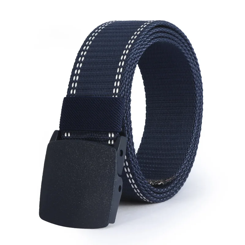 wearproof knitted belt for men casual stripe tactical military waist belts plastic slide buckle canvas girdle eco-friendly sash