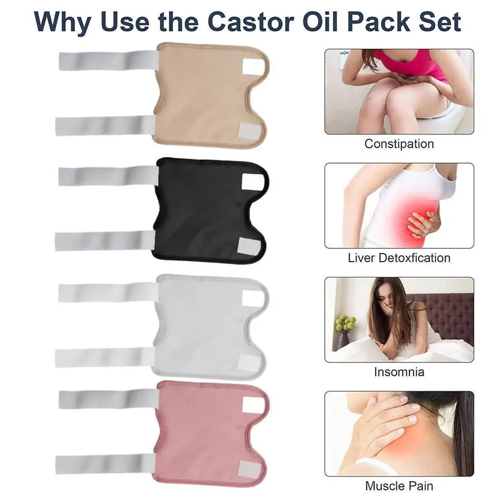 2pcs Castor Oil Pack Wrap Leg and Joint Knee Castor Oil Packs Liver Detox Reusable Castor Oil Pack Kit Strap Improve Circulation