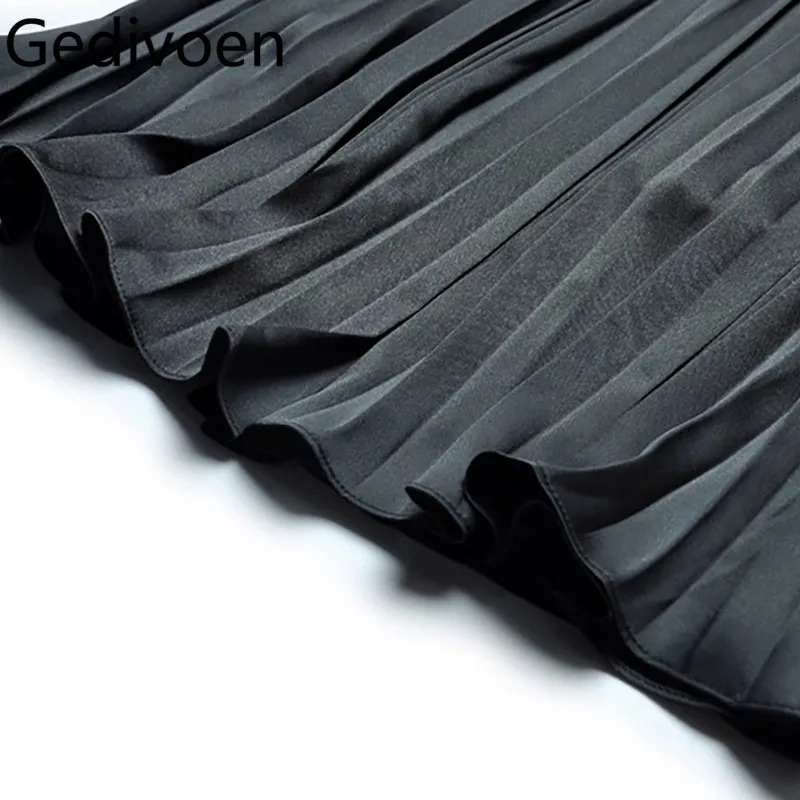 فستان Gedivoen للربيع/الصيف برقبة دائرية وأكمام قصيرة مزين بطيات وحزام خصر مكشكش على طراز الأميرة #6