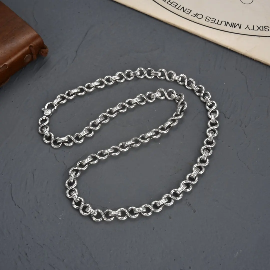 

9mm Thick S925 Pure Silve Vine Rattan Grass Necklace Thai Silver Heavy Big Chain Jewelry