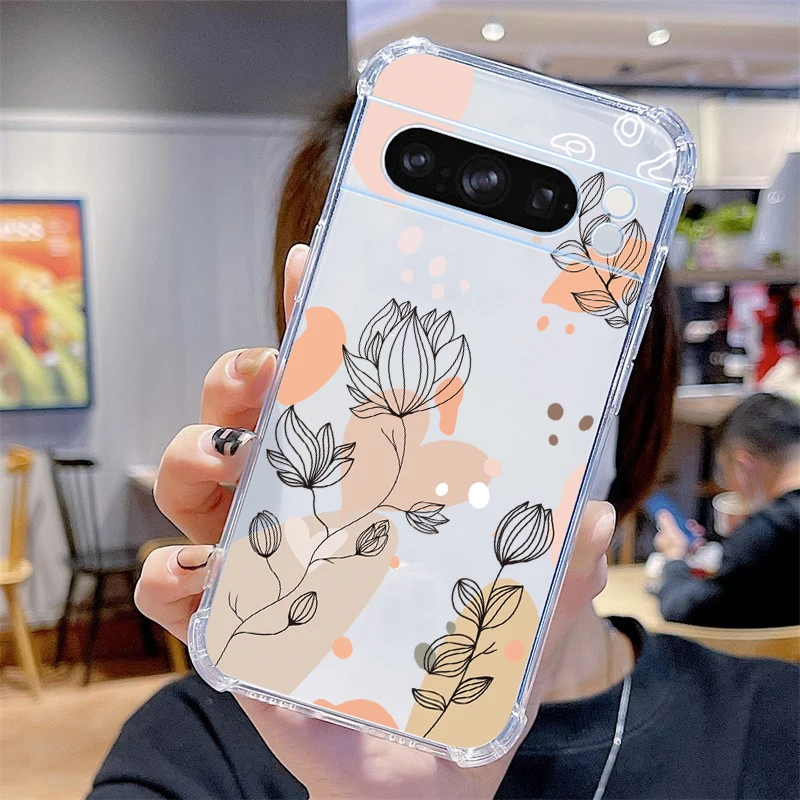 Przezroczyste etui na telefon P ixel 8 Pro Plant Flower dla Google Pixel 8Pro 7A 8A 6 8 9 6Pro 9ProXL 7Pro 6A 7 9Pro Cover