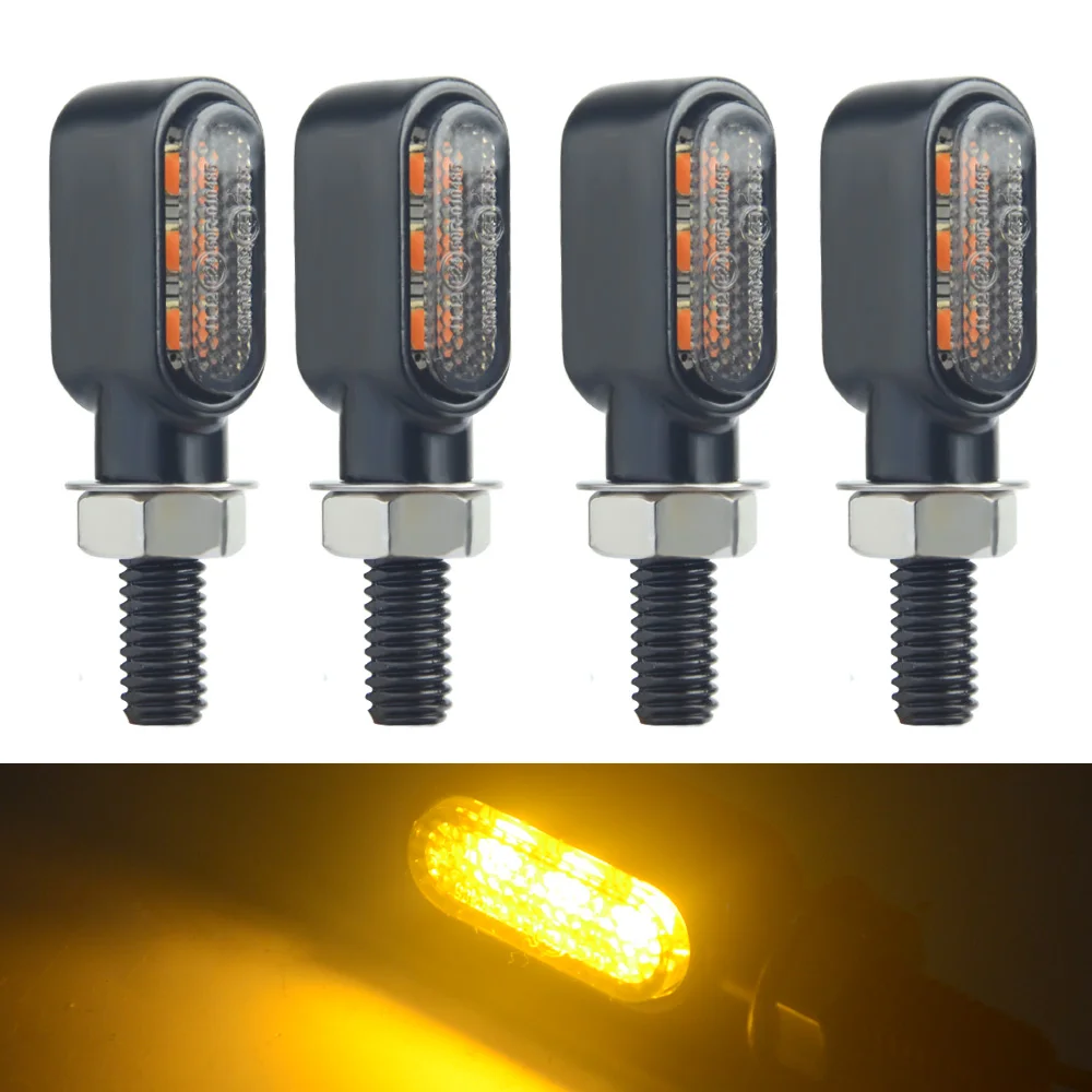 8mm Clignotant Moto LED Mini Motorfiets Richtingaanwijzers Licht Amber Indicatoren Lamp Flasher 3led 12V Voor Kawasaki Yamaha cafe Racer