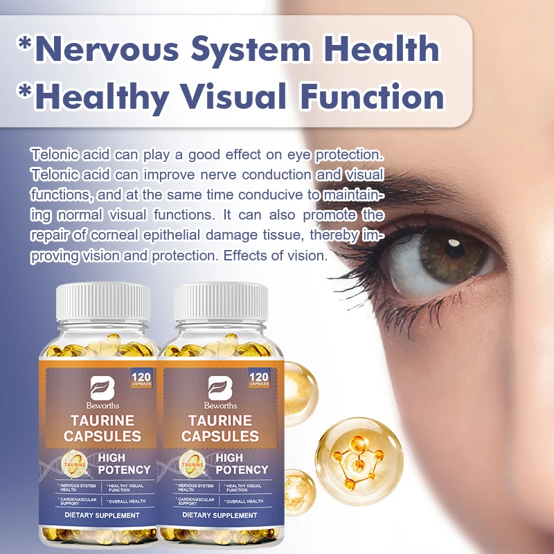 BEWORTHS Organic Taurine Capsules for Eye Retina, Vision,Brain and Nervous System  Health Cardiovascular Health