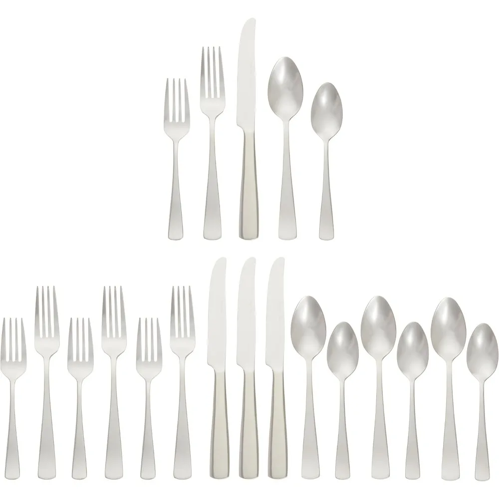 

20-piece stainless steel flatware set with square edge, service for 4, silver