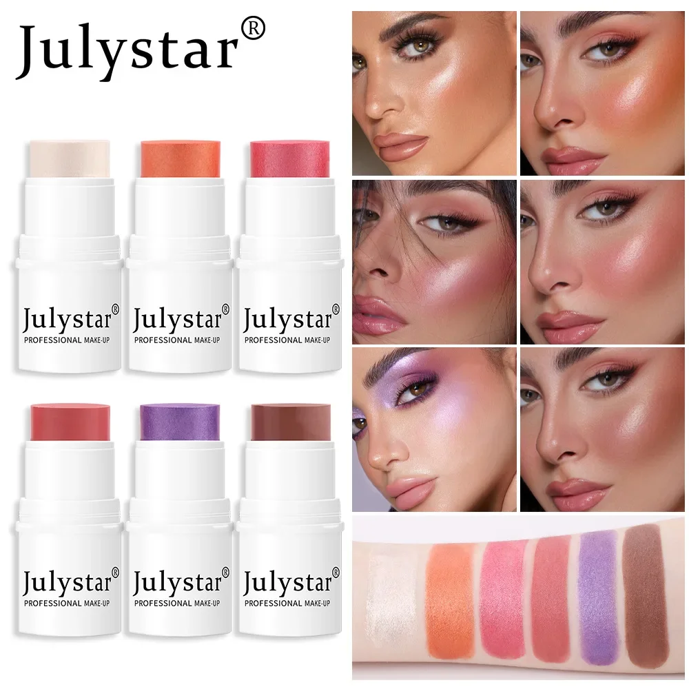 Julystar 6 Color Blush Stick Waterproof Moisturizing Natural Brighten Multi Functional Eye Shadow Professional Makeup Stick 4.2g