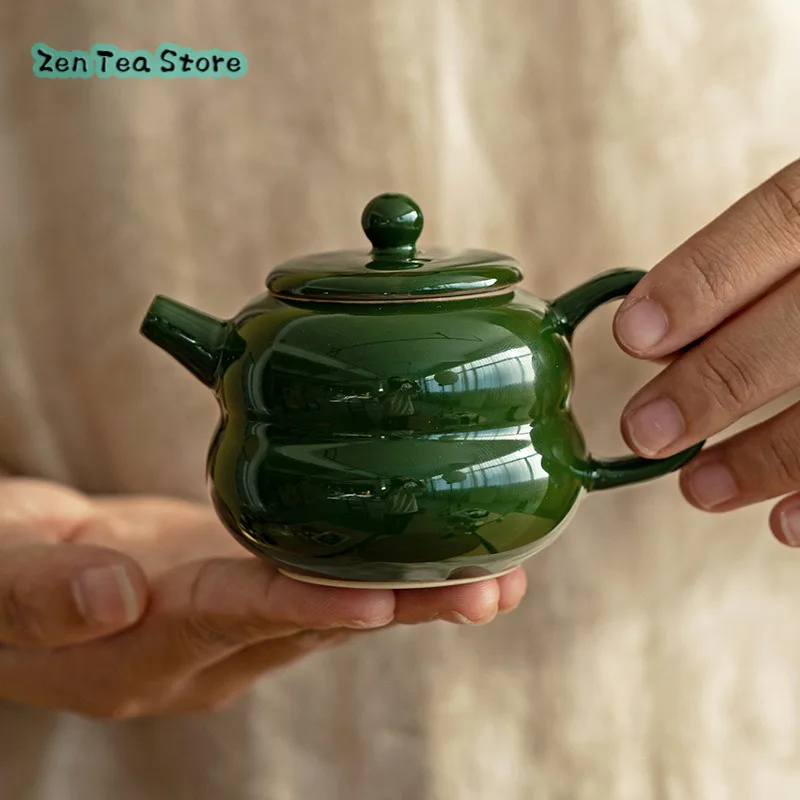 Color Glaze Parrot Green Retro Small Teapot Ceramic Handmade Ball Filter Household Kung Fu Tea Set Small Capacity Teapot