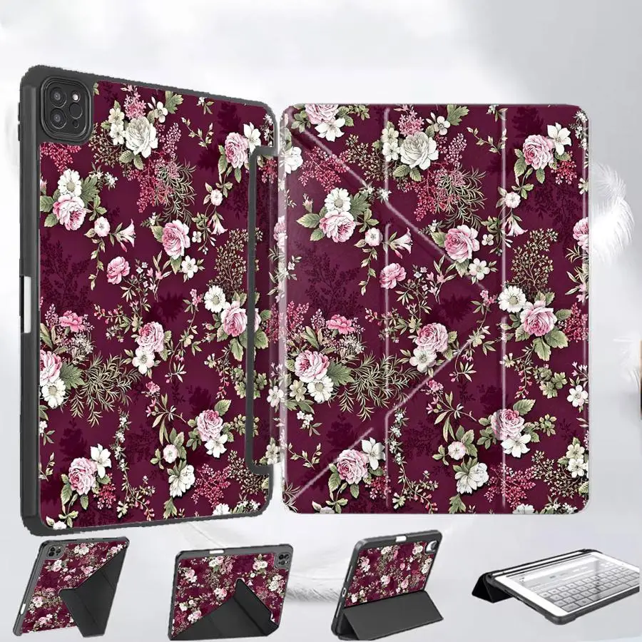 

Чехол для планшета iPad Mini 6 7 Pro 2025 Air 4 5 M3 M2 M4 11 дюймов Pro 11th 10th 9th 8th 7th 12.9 дюймов, с держателем, мультяшные цветы