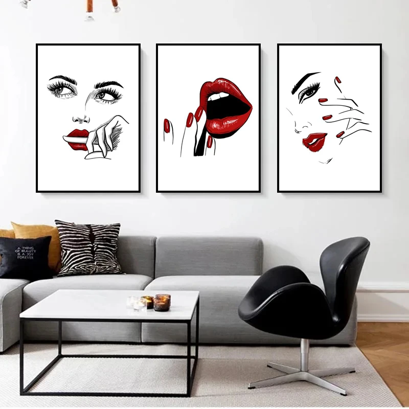 Fashion Makeup Poster Sexy Beauty Woman Quotes Wall Art Nordic Eyelash Red Lips Canvas Painting HD Print Wall Picture Home Decor