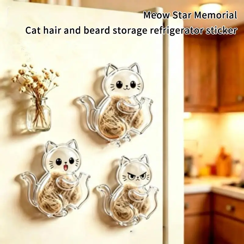 Transparent Cat Hair Storage Refrigerator Magnets Pet Fur Keepsake Capsule DIY Souvenirs Cat Whiskers Collector Fridge Magnet