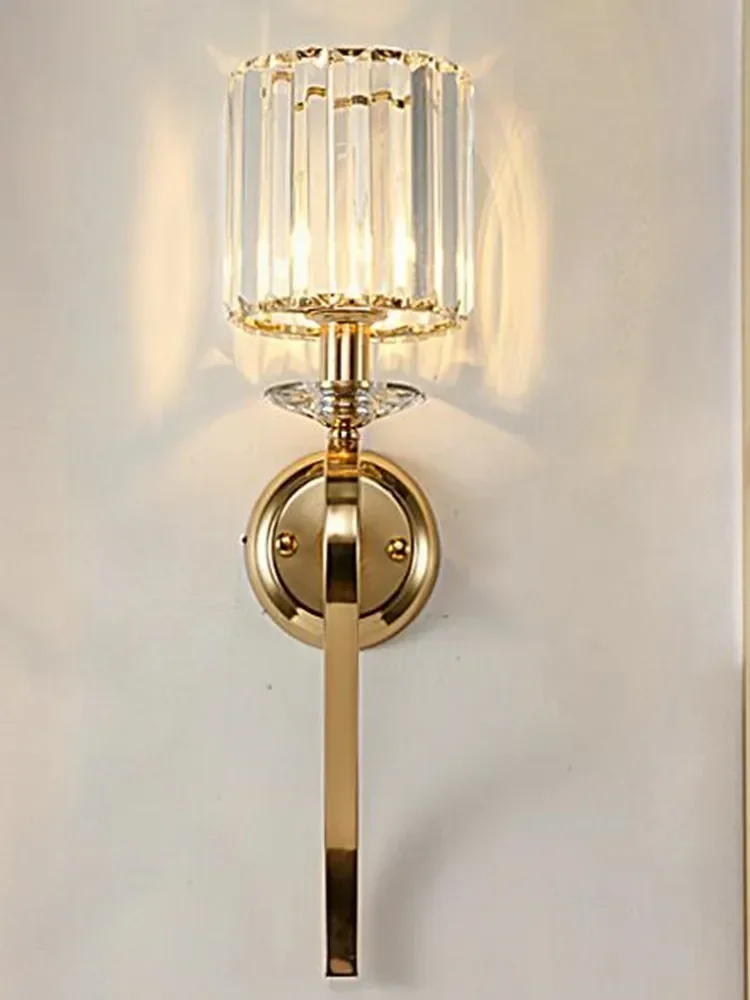 Indoor Crystal Gold American Country Wall Lamp for Passage Villa Hotel Corridor Living Room Copper Base