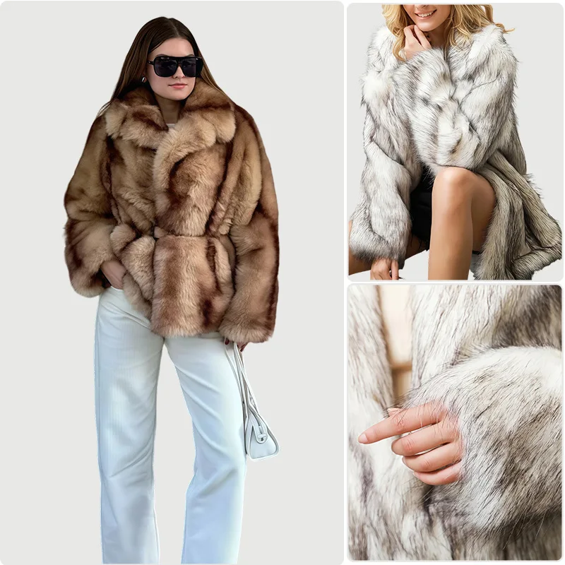

2025 Winter Women Artificial Fur Coat Pure Color Cinched Waist Pocket Eco Fur Jacket For Lady Oversize Slim Female Mink Fur Coat