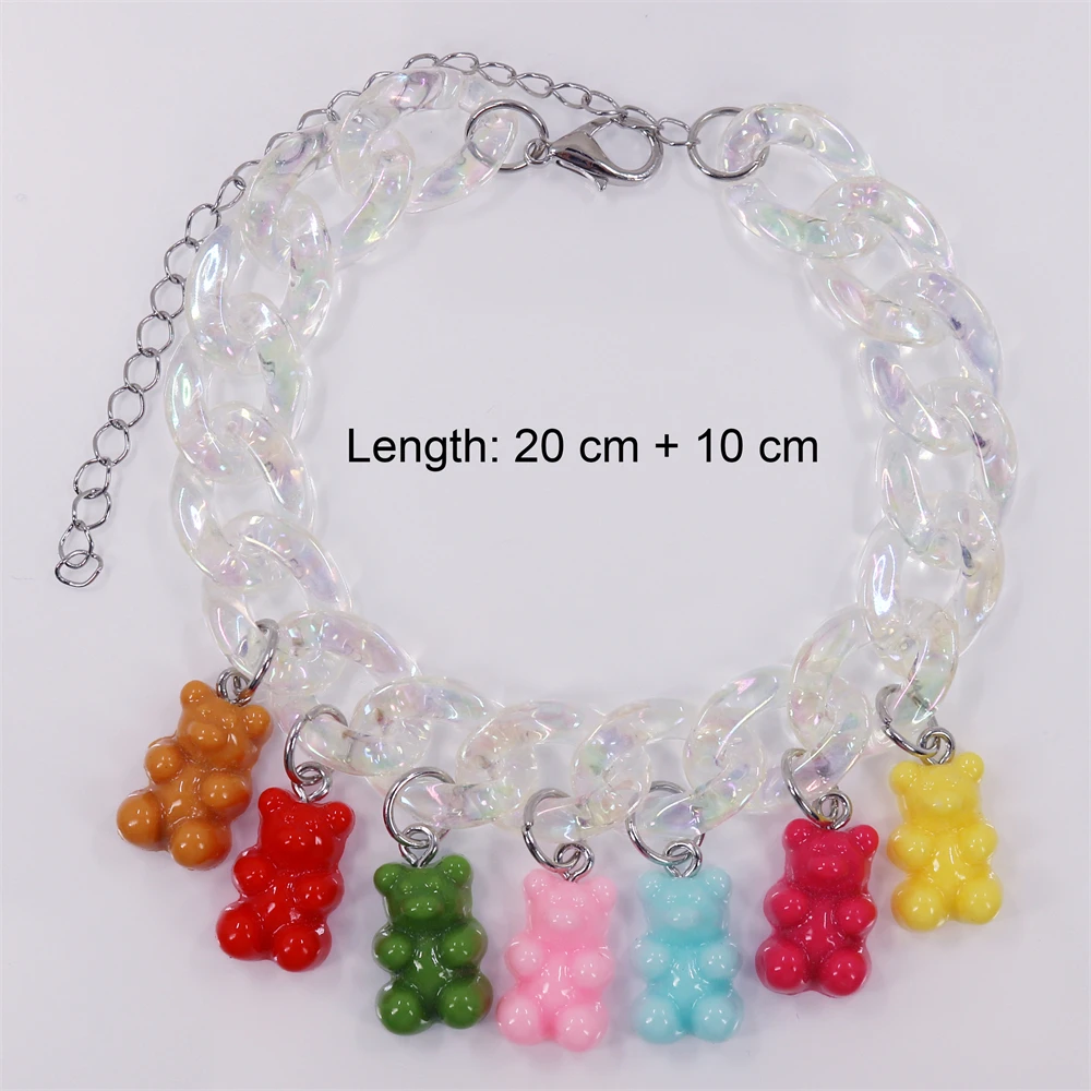Transparent Acrylic Chain Multicolor Cartoon Bear Bracelet Bohemian Summer Cute Candy Color Resin Gummy Bear Anklet for Women