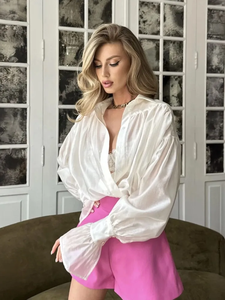 

New Spring Summer Elegant Women Loose Lapel Long Sleeve Shirt, Casual Office Lady Dressy Button Down Blouse Tops, Women Clothing