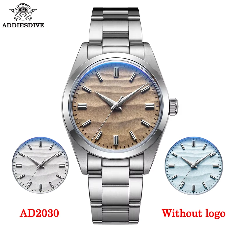 ADDIESDIVE Simple Sand Dial Quartz Watch Bubble Mirror Pot Cover Glass Stainless Steel Classic AD2030 Without Logo 36mm Watches